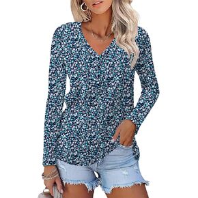 Rapbin Womens Long Sleeve Tops V Neck Button Down Basic Tunic Blouse Fall Winter Spring Trendy Dressy Casual Shirts