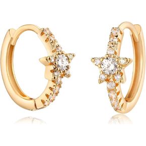 MYEARS Women Star Earrings Gold Huggie Hoop Diamond Cubic Zirconia 14K Gold Filled Small Simple Handmade Hypoallergenic Everyday Jewelry