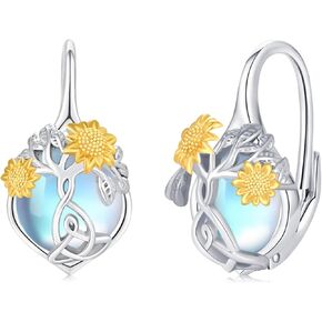 Sunflower Moonstone Earrings 925 Sterling Silver Sunflower Hoop Earrings Jewelry Gifts Moonstone Jewelry for Women