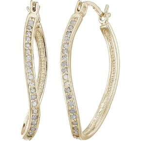 1/4 cttw Diamond Hoop Earrings Yellow Gold Plated over .925 Silver 1 Inch
