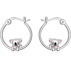 925 Sterling Silver Koala Hoop Earrings for Women Cute Animal Earring Jewelry Christmas Gifts for Sensitive Ears