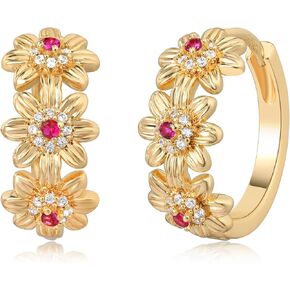 MEVECCO Gold Daisy Flower Hoop Earrings for Women 18K Gold Plated Flora Hoop Earrings Handmade Simple Minimalism Hoop Hypoallergenic Earrings for Everyday Jewelry