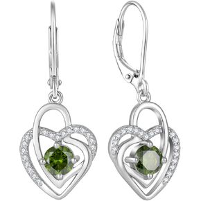 Heart Dangle Earrings 925 Sterling Silver Birthstone Leverback Drop Earrings 5A Cubic Zirconia Jewelry for Women