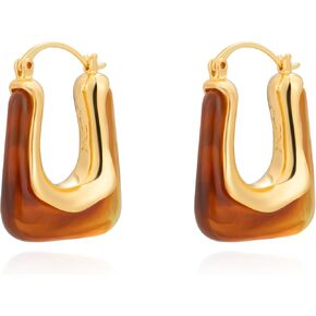 Milan Chiva 14K Gold Acrylic Rectangle Clear Earrings for Women, Plated Chunky Earrings Geometric Minimalist Statement Lightweight Huggie Dainty Hypoallergenic Hoop Earrings for Womens Jewelry