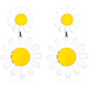 60s 70s Vintage Daisy Flower Earrings for Women Acrylic Retro Disco Hippie Earrings Boho Petal Layered Dangle Drop Earrings Jewelry Birthday Gift
