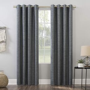 Sun Zero Brooks Burlap Weave Thermal Extreme Total Blackout Grommet Curtain Panel, 52" x 84", Navy/Denim Blue