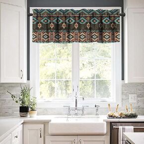 Aztec Kitchen Valance Window Treatments Southwestern Ethnic Geometric Rod Pocket Short Curtains 54 X 18 Inches