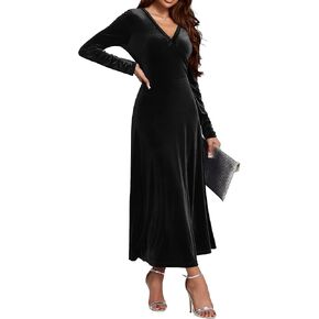 Long Sleeve Velvet Wedding Guest Dresses Formal Maxi Dress for Women