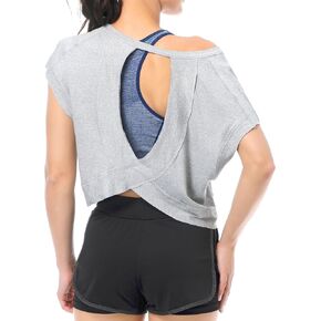 EYZH Womens Open Back Workout Athletic Shirts Short Sleeve Tops for Women Loose Yoga Gym Crop Top