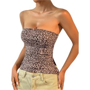 MakeMeChic Women's Cheetah Print Top Strapless Bandeau Tube Top Leopard Print Tops
