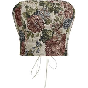 GORGLITTER Women's Floral Embroidery Corset Bustiers Tops Lace Up Strapless Crop Tube Top
