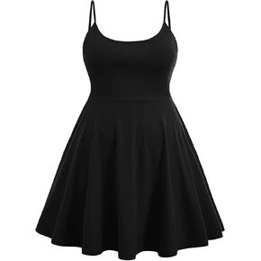 WDIRARA Women's Plus Size Spaghetti Strap Sleeveless Flared Hem A Line Cami Dress