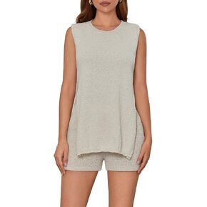Seyurigaoka Women's 2 Piece Sweater Shorts Set Sleeveless Knit Tank Top Vest Matching Shorts Sets Summer Lounge Sets