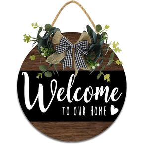 Welcome Sign Front Door Decor 12x12In Welcome to Our Home Sign,Round Rustic Wood Sign,for Front Door Welcome Wreath for Outside Farmhouse Porch Wall Window Decoration