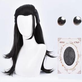 Geto Cosplay Wig with Earrings Costume Wig Black Anime Wig Long Cosplay Wig with Wig Cap for Cosplay Show,Halloween Costume Party,Theme Party