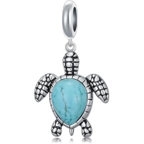 Sea Turtle Charm Bead for Bracelet 925 Sterling Silver Real Turquoise Gemstone Turtle Dangle Charm Ocean Summer Jewelry Gifts for Women
