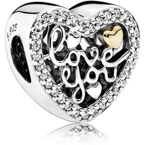 MiniJewelry Love You Heart Charm fits Pandora Moments Bracelets Women Anniversary Wife Birthday S925 Bead