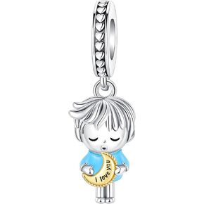 Boy Dangle Charm 925 Sterling Silver Charm Fits Women's Charm Bracelet & Necklace Valentine's Day Mother's Day Jewelry Gifts for Women
