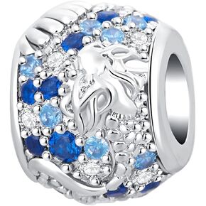 Bule Ocean Mermaid Seashell Charm Fairytale Cubic Zirconia Bead for Pandora Bracelet
