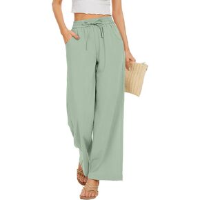 Women Summer Pants Flowy Pants Drawstring Waist Wide Leg Palazzo Beach Pants Loose Fit with Pockets