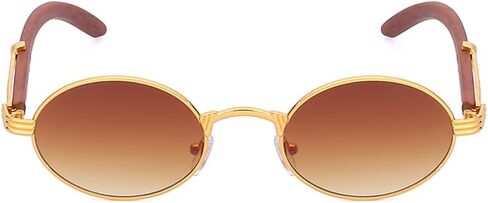 Junsika Retro Oval Sunglasses for Men Women Classic Vintage Imitation Wood Small Round Black Sunglasses in Kuwait