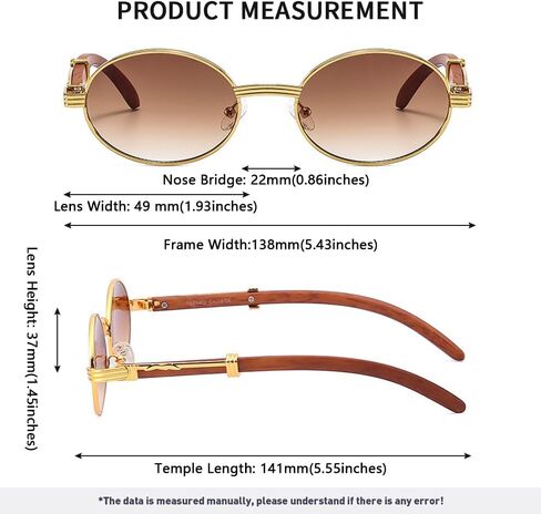Junsika Retro Oval Sunglasses for Men Women Classic Vintage Imitation Wood Small Round Black Sunglasses in Kuwait