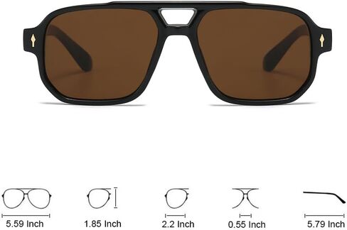 OZPYKAE Men Square Sunglasses,Classic Retro UV400 Protection Double Bridge Trendy Rectangle Aviator Women Men Sun Glasses in Kuwait