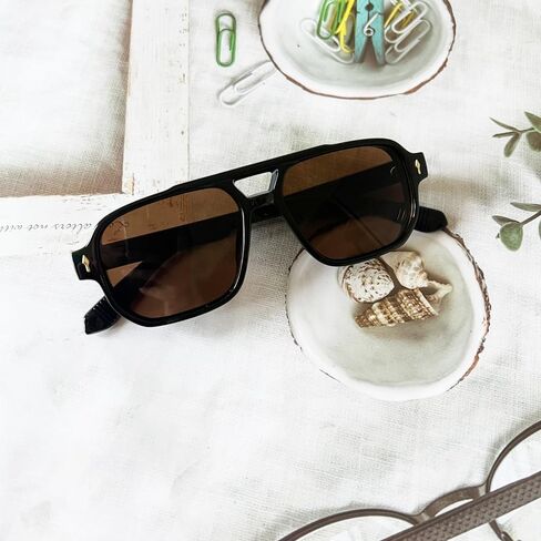 OZPYKAE Men Square Sunglasses,Classic Retro UV400 Protection Double Bridge Trendy Rectangle Aviator Women Men Sun Glasses in Kuwait