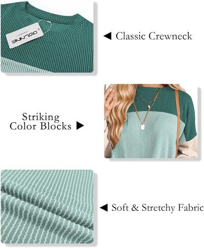 DOLNINE قمصان علوية بمقاسات كبيرة للنساء خريف كم طويل قمصان غير رسمية كتلة الألوان Crewneck بلوزات كبيرة الحجم مضلع متماسكة تونك in Saudi Arabia