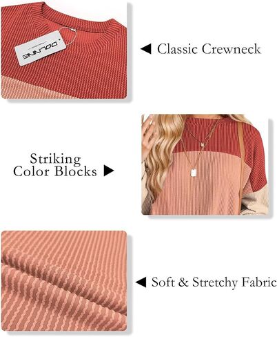 DOLNINE Plus-Size-Tops-for-Women Fall Casual Long Sleeve Shirts Oversized Color Block Crewneck Sweatshirts Ribbed Knit Tunic in Saudi Arabia