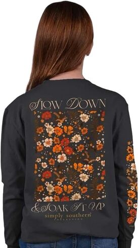 Simply Southern Slow Down & Soak It Up - Floral - Adult Long Sleeve Women's T-Shirt in Saudi Arabia