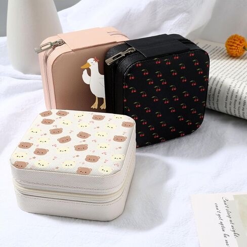 Cute Silly Goose Small Jewelry Box PU Leather Travel Jewelry Case Storage Organizers Gifts for Women Girls Teens in Saudi Arabia