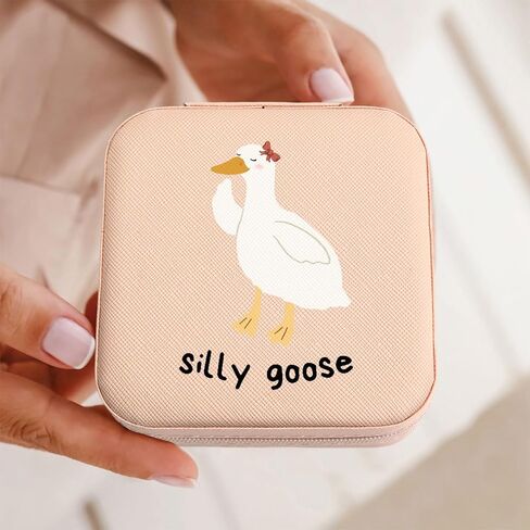 Cute Silly Goose Small Jewelry Box PU Leather Travel Jewelry Case Storage Organizers Gifts for Women Girls Teens in Saudi Arabia