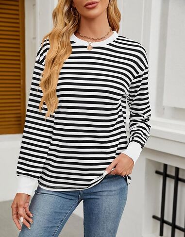 قمصان تونيك نسائية بأكمام طويلة وقمصان مخططة وفتحة رقبة مستديرة in Kuwait