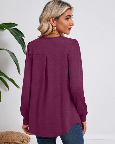 Riyiper Women's Tunic Tops, Pleated Crew Neck Long Sleeve Shirts Causal Puff Dressy Blouses Loose Fit Fall Winter Knit Tops in Saudi Arabia