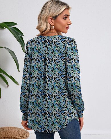 Riyiper Women's Tunic Tops, Pleated Crew Neck Long Sleeve Shirts Causal Puff Dressy Blouses Loose Fit Fall Winter Knit Tops in Saudi Arabia