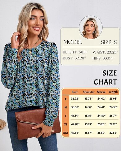 Riyiper Women's Tunic Tops, Pleated Crew Neck Long Sleeve Shirts Causal Puff Dressy Blouses Loose Fit Fall Winter Knit Tops in Saudi Arabia