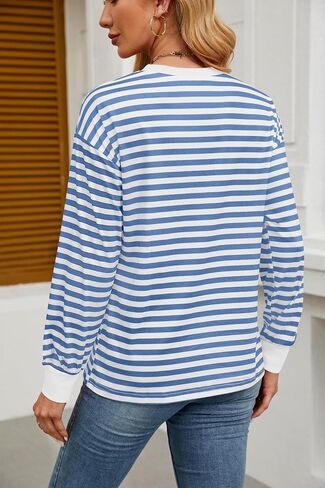 Womens Tunic Tops Long Sleeve Striped Shirts Crewneck Tops in Saudi Arabia
