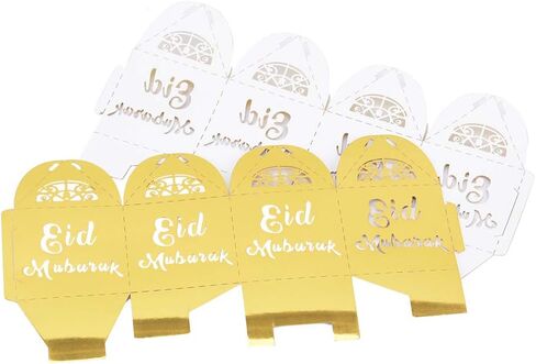 LIGONG 10PCS Eid Mubarak Candy Box Set Eid Mubarak Paper Gift BagParty Favor Gift Box, Muslim Islamic Party Supplies(Golden) (10PCS) in Saudi Arabia