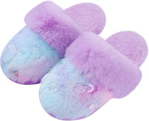 Girls Fluffy Slippers Soft Plush Slip-on House Slippers with Memory Foam Cute Faux Fur Fuzzy House Shoes for Indoor in Kuwait