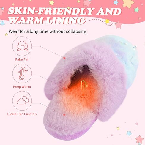 Girls Fluffy Slippers Soft Plush Slip-on House Slippers with Memory Foam Cute Faux Fur Fuzzy House Shoes for Indoor in Kuwait