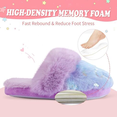 Girls Fluffy Slippers Soft Plush Slip-on House Slippers with Memory Foam Cute Faux Fur Fuzzy House Shoes for Indoor in Kuwait