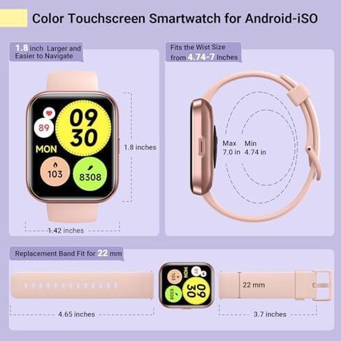 ساعة ذكية للنساء، متوافقة مع Android وiPhone، ساعة تتبع اللياقة البدنية مقاس 1.8 بوصة مع Alexa، تنبيهات المكالمات والإشعارات، مراقب معدل ضربات القلب والنوم، 120 وضعًا رياضيًا، ساعة مقاومة للماء للنساء in Saudi Arabia