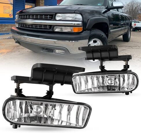 Fog Lights Assembly Compatible with Chevy Silverado 1500 2500 1999-2002, Chevy Suburban Tahoe 2000-2006 Fog Lamps included 899 12V 37.5W Bulbs- 1 Pair (Clear Lens) in Kuwait