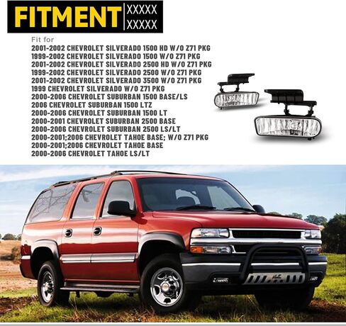 Fog Lights Assembly Compatible with Chevy Silverado 1500 2500 1999-2002, Chevy Suburban Tahoe 2000-2006 Fog Lamps included 899 12V 37.5W Bulbs- 1 Pair (Clear Lens) in Kuwait