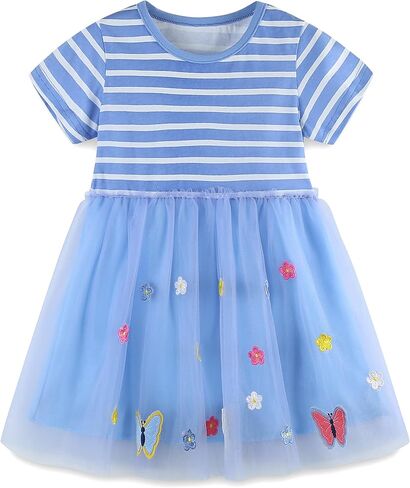 Hongshilian Toddler Girls Cotton Casual Dress Summer Playwear Short Sleeve Shirt Dresses in Kuwait