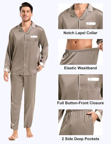 Men's Pajamas Sets Soft Silk Satin Sleepwear for Men Button Down Loungewear with Pockets in Saudi Arabia