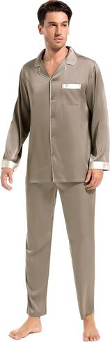 Men's Pajamas Sets Soft Silk Satin Sleepwear for Men Button Down Loungewear with Pockets in Saudi Arabia