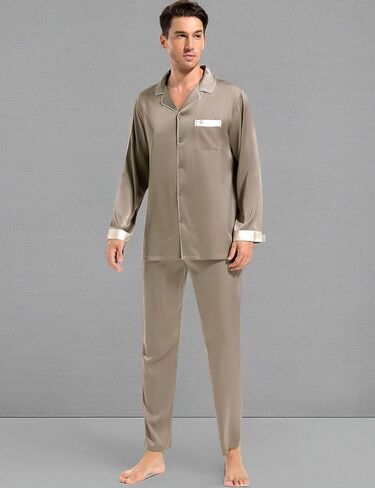 Men's Pajamas Sets Soft Silk Satin Sleepwear for Men Button Down Loungewear with Pockets in Saudi Arabia
