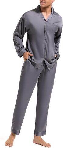 Men's Pajamas Sets Soft Silk Satin Sleepwear for Men Button Down Loungewear with Pockets in Saudi Arabia